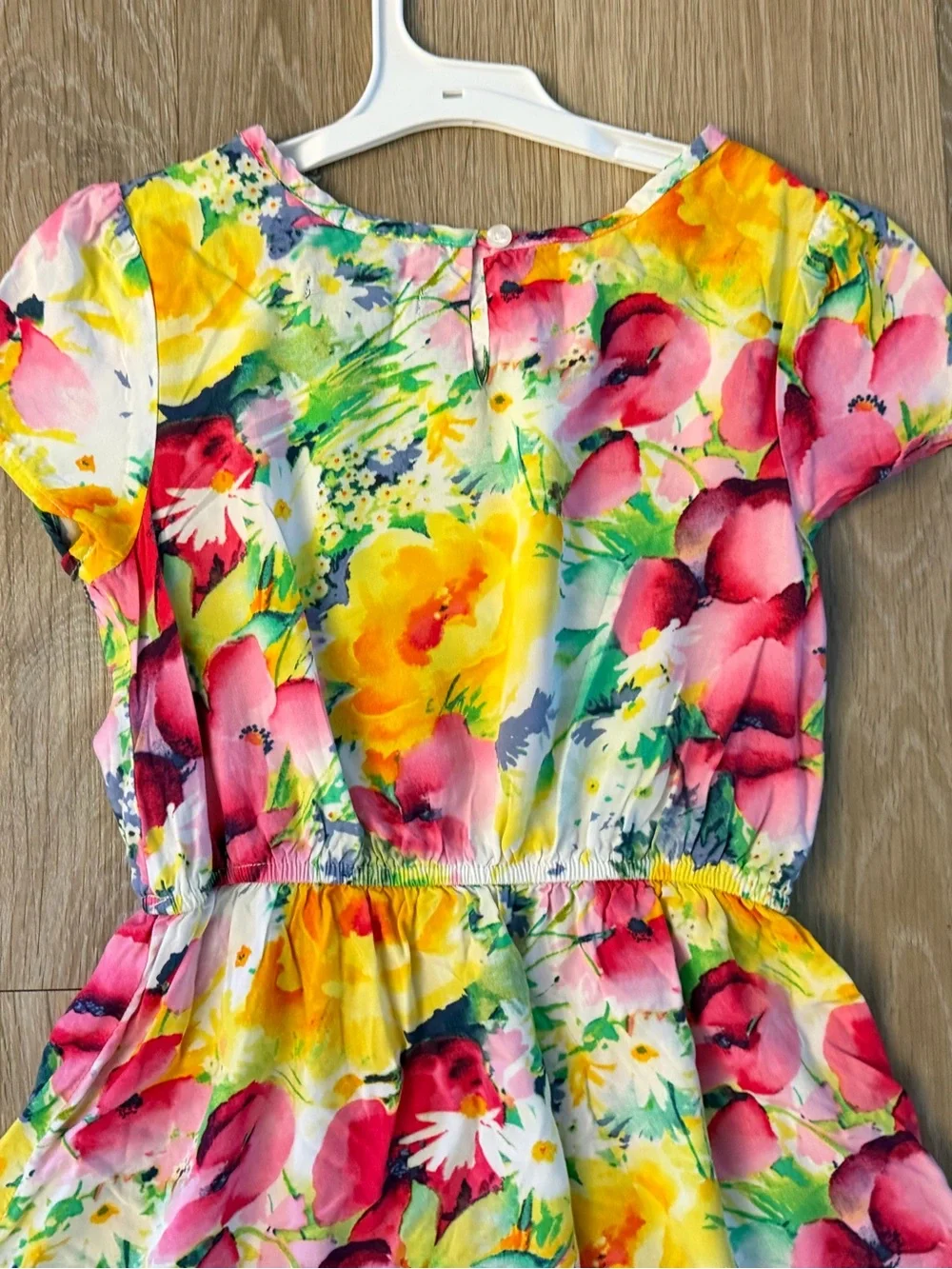 GAP Girl's Size Small (6-7) Bright Yellow & Pink Short Sleeve Rayon Dress